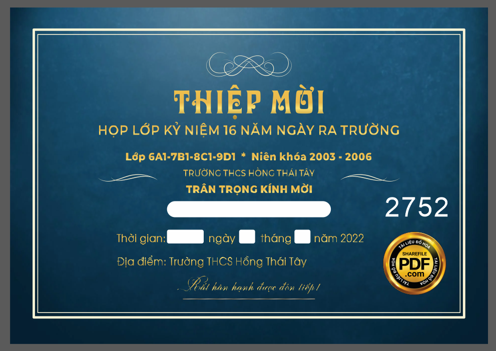 thiệp mời - họp lớp kỷ niệm 16 năm ngày ra trường