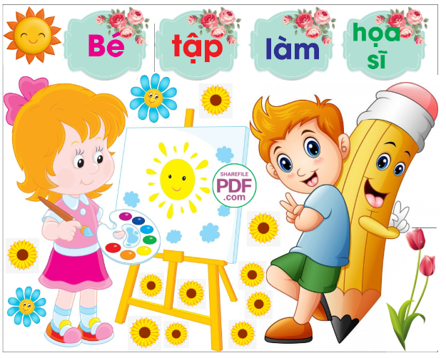 Trang trí phòng học - bé tập làm họa sĩ 