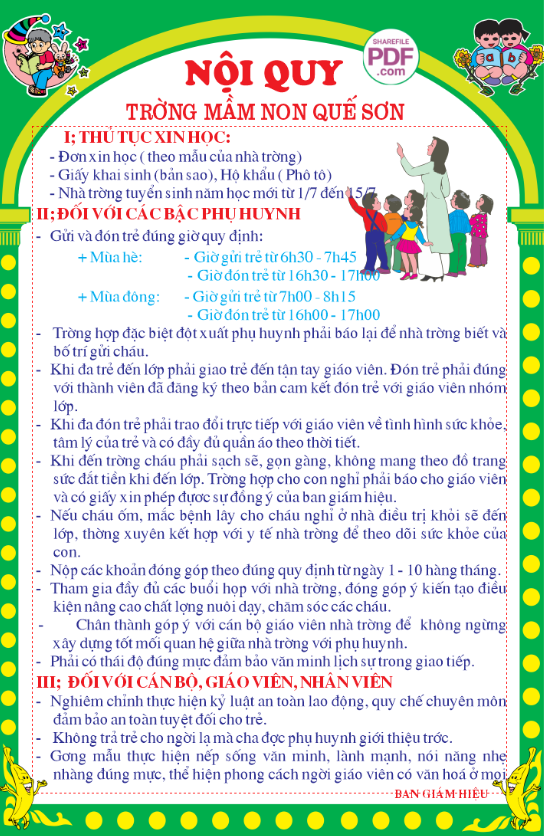 Nội quy trường mầm non Quế Sơn