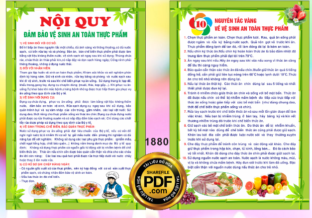 Nội quy Đảm bảo vệ sinh an toàn thực phẩm