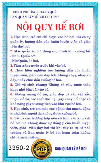 bảng Nội quy Bể bơi trường THCS
