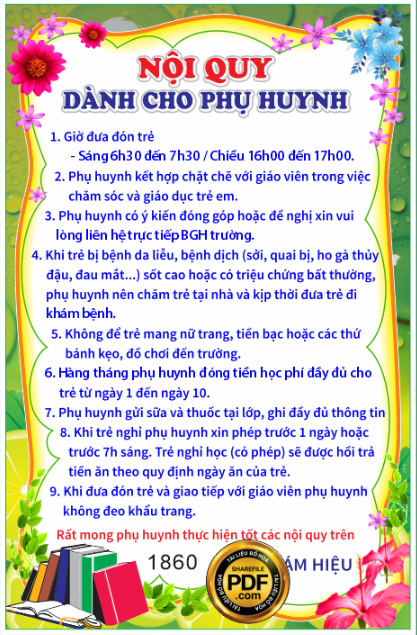 Bảng nội quy dành cho phụ huynh