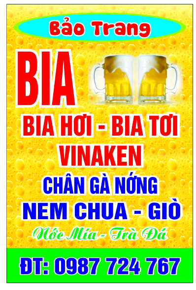 menu thực Bia Hơi Vân Bộ