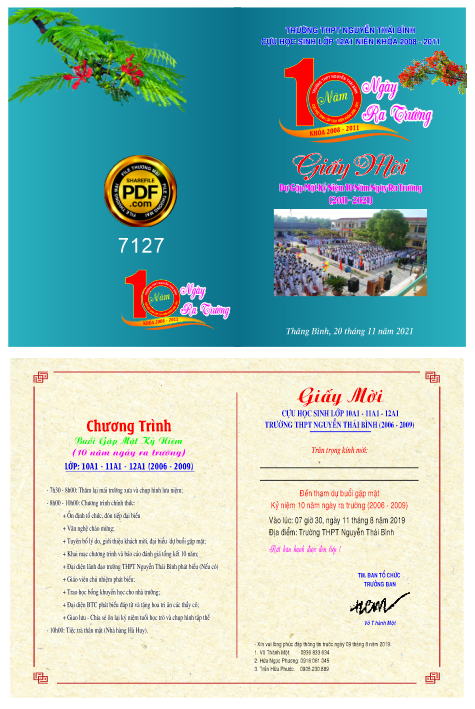 Mẫu giấy mời 10 năm ngày ra trường THPT #3