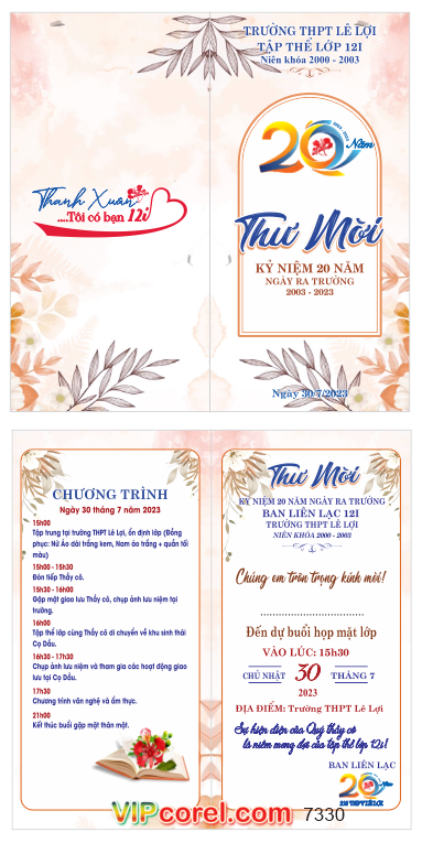 Thư mời họp lớp kỷ niệm 20 năm ngày ra trường THPT Lê Lợi
