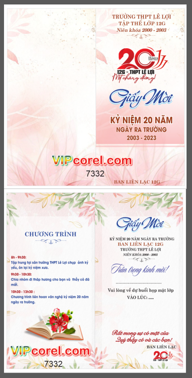 Giấy mời kỷ niệm 20 năm lớp 12G - THPT Lê Lợi file corel
