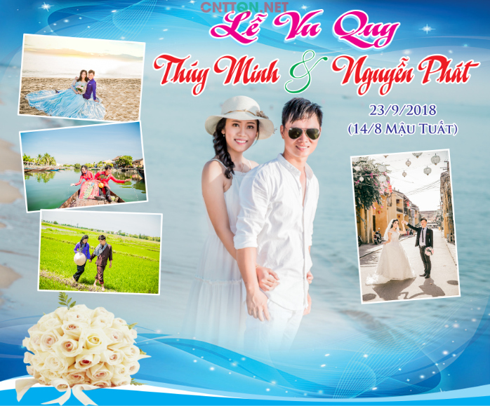 Backdrop Lễ Vu Quy nền xanh dương