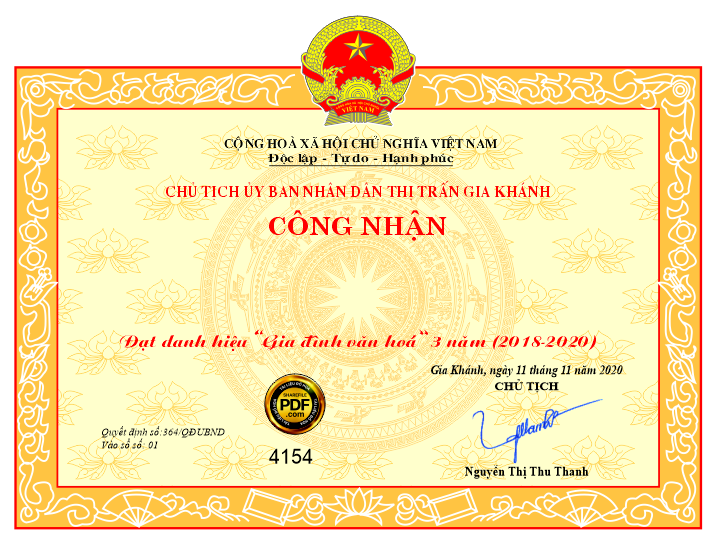 bang khen cong nhan danh hieu gia dinh van hoa thi tran gia khanh.png