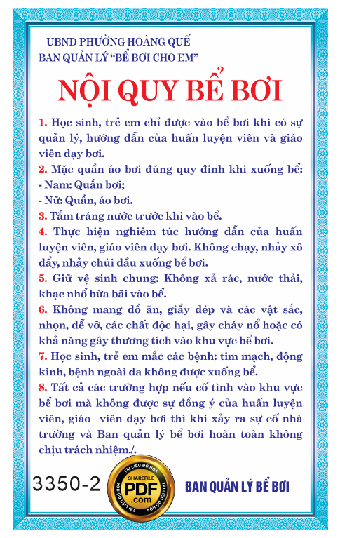 bảng Nội quy Bể bơi trường THCS