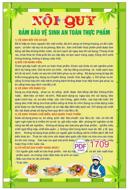 Nội quy đảm bảo vệ sinh an toàn thực phẩm