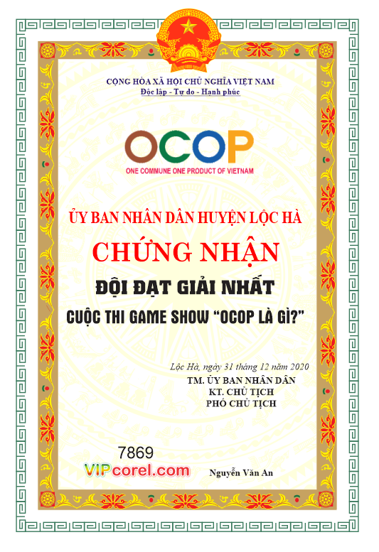 giay chung nhan san pham ocop - huyen loc ha.png