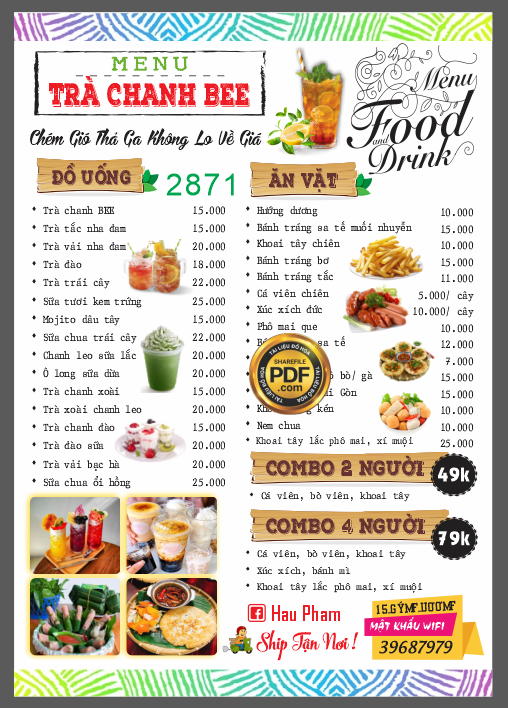 menu tra chanh bee - chem gio tha ga - khong lo ve gia.png