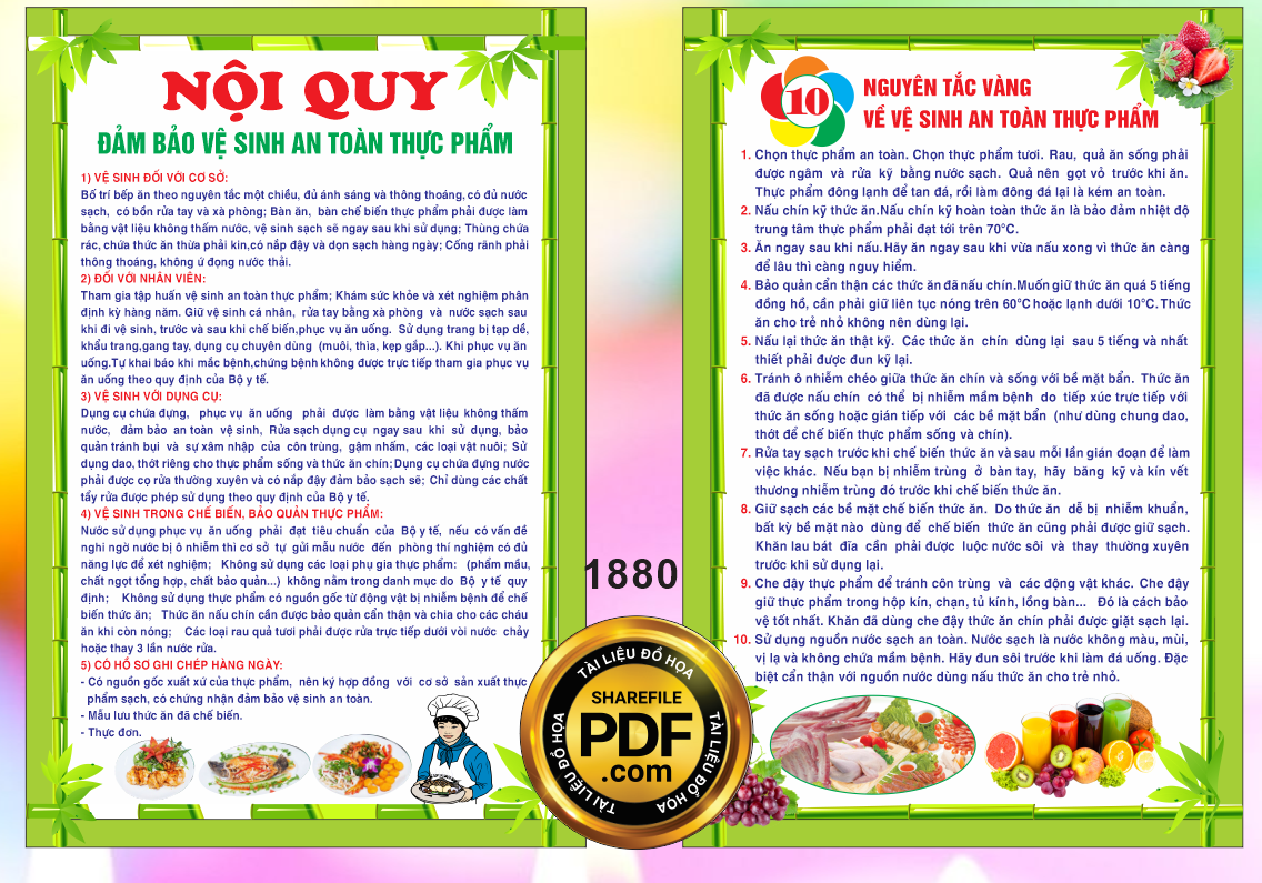 Nội quy đảm bảo vệ sinh an toàn thực phẩm