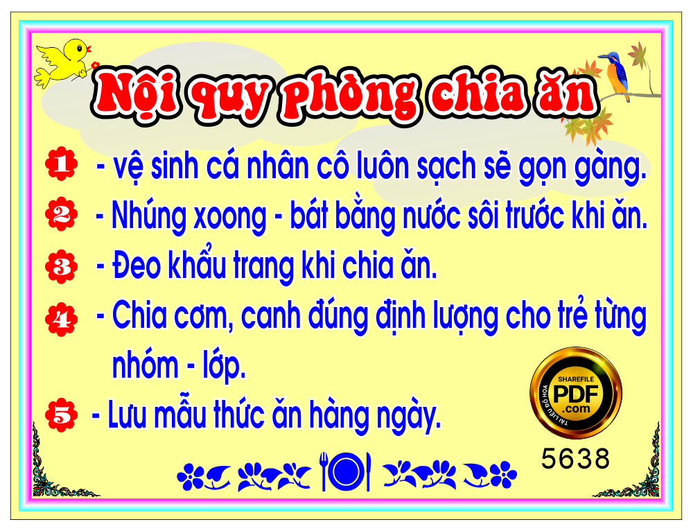  bảng nội quy phòng chia ăn trường học