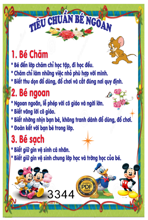 bảng tiêu chuẩn bé ngoan