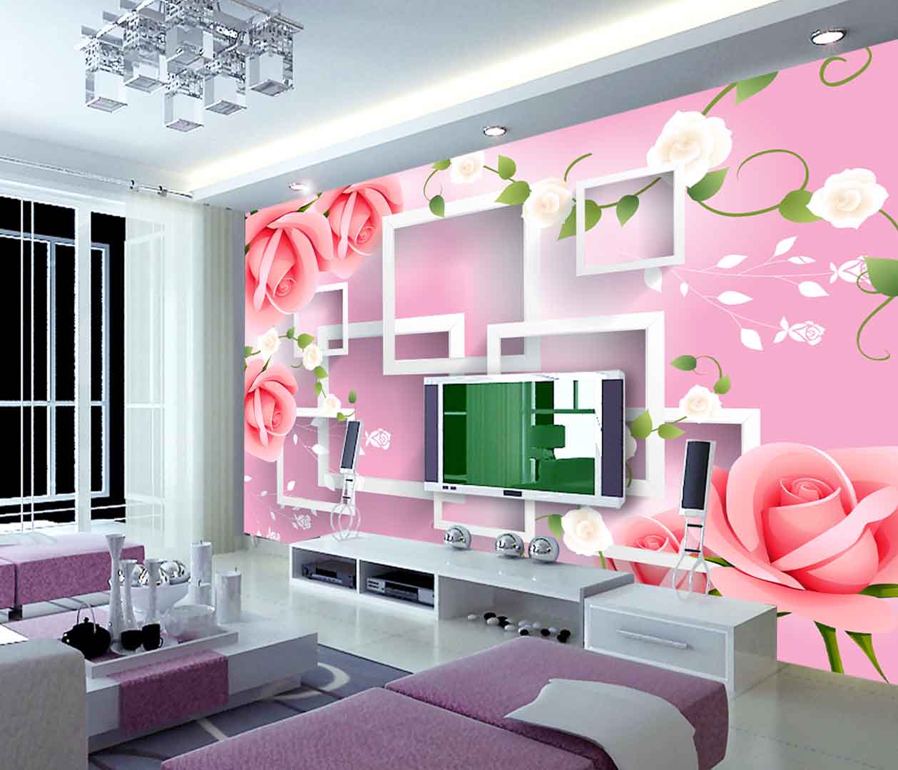 VIPcorel.com_tranh 3d hoa hong va nen hong o vuong trang.jpg